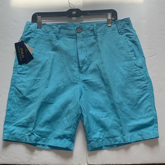 Polo Ralph Lauren Linen Shorts Classic Fit Men’s Waist 33 Turquoise Blue NWT - Picture 1 of 9